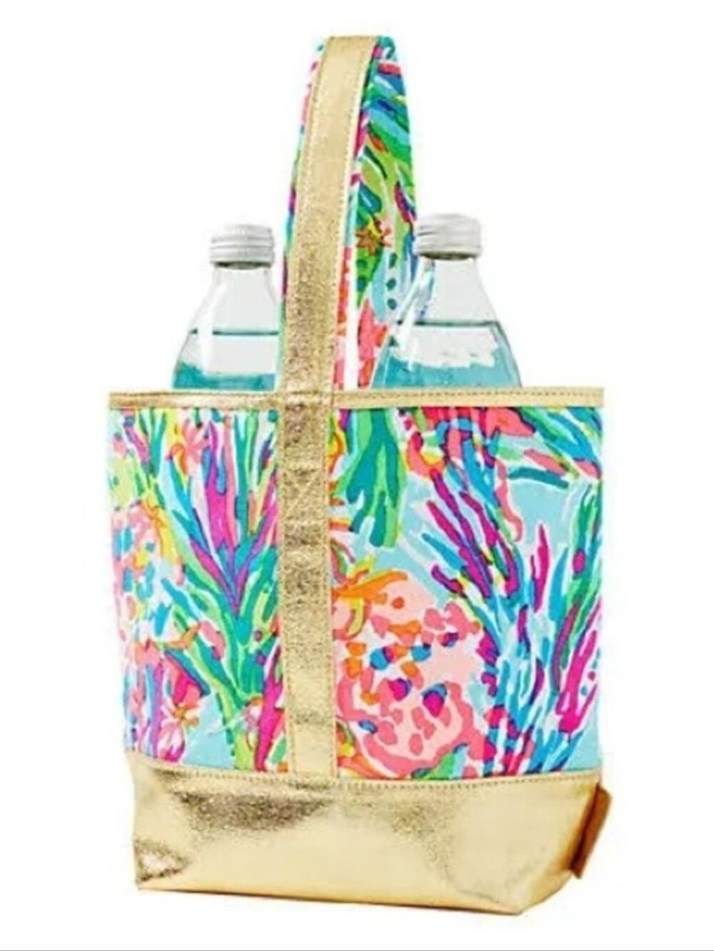 Lilly Pulitzer Bright Floral Tote with Gold Trim